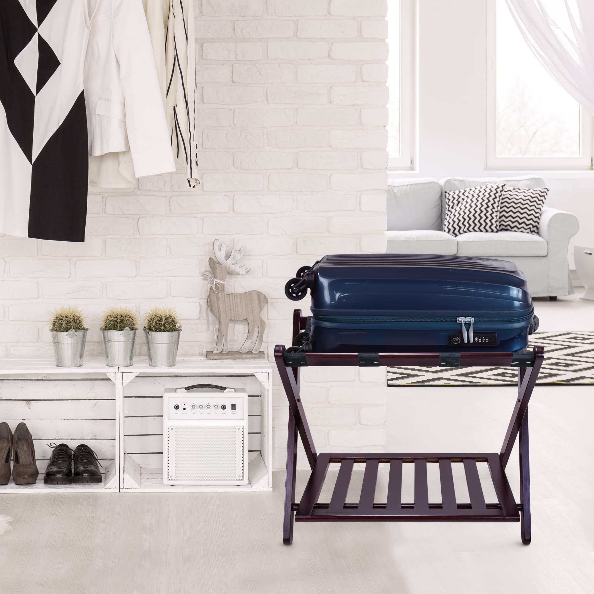 Casual Home luggage rack dimensions: 22.25 inches high by 26.75 inches wide by 16 inches deep.