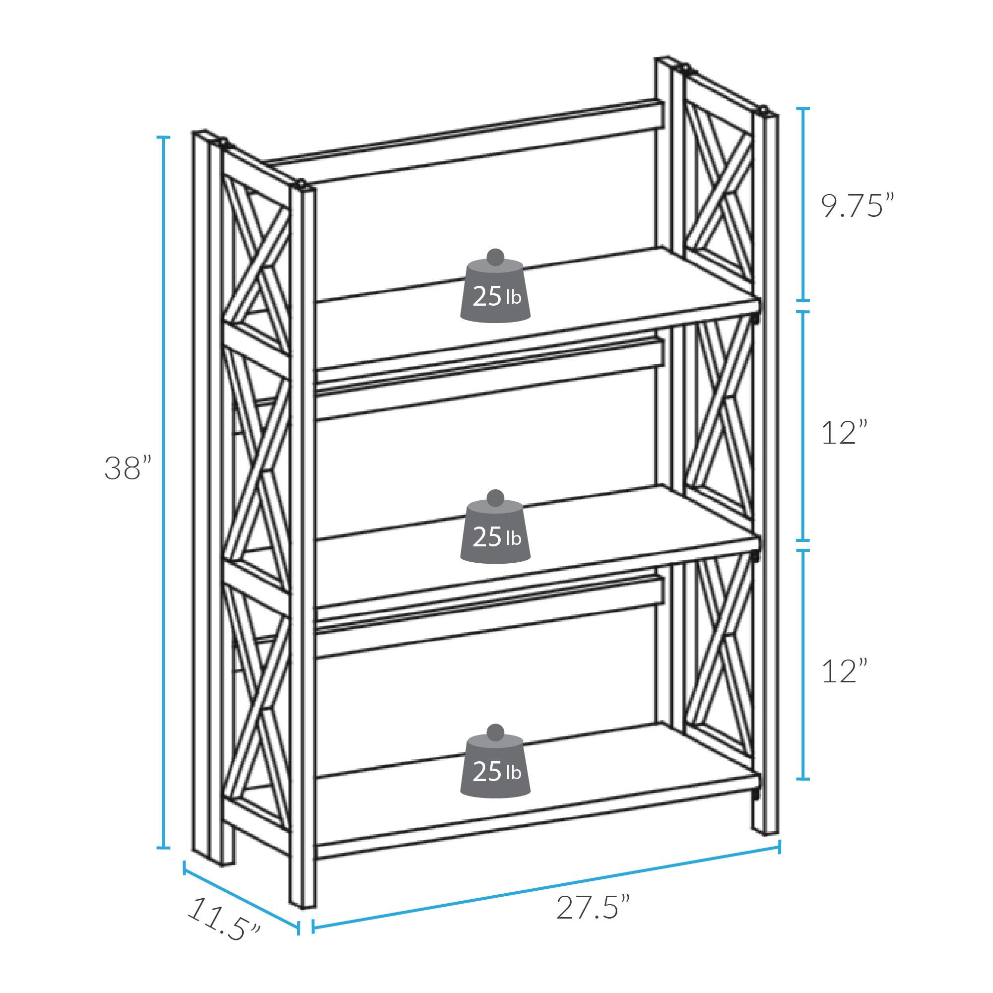 Casual Home Montego X-design-edges balance shelves and prevent tipping.