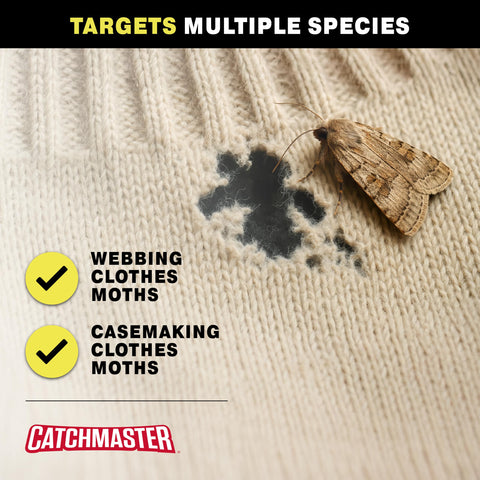 Catchmaster dresser-storage trap protects fabrics stored in drawers from moths.