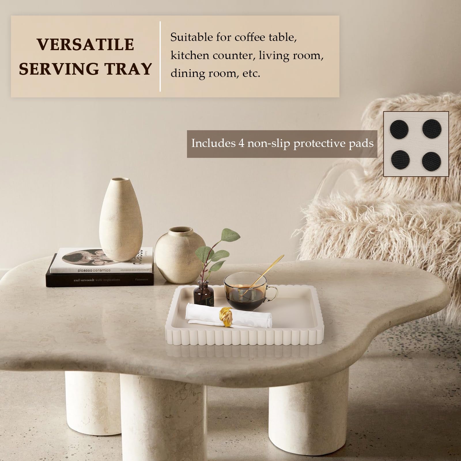 Cathyeen concrete tray ottoman tray use helps organize living spaces.