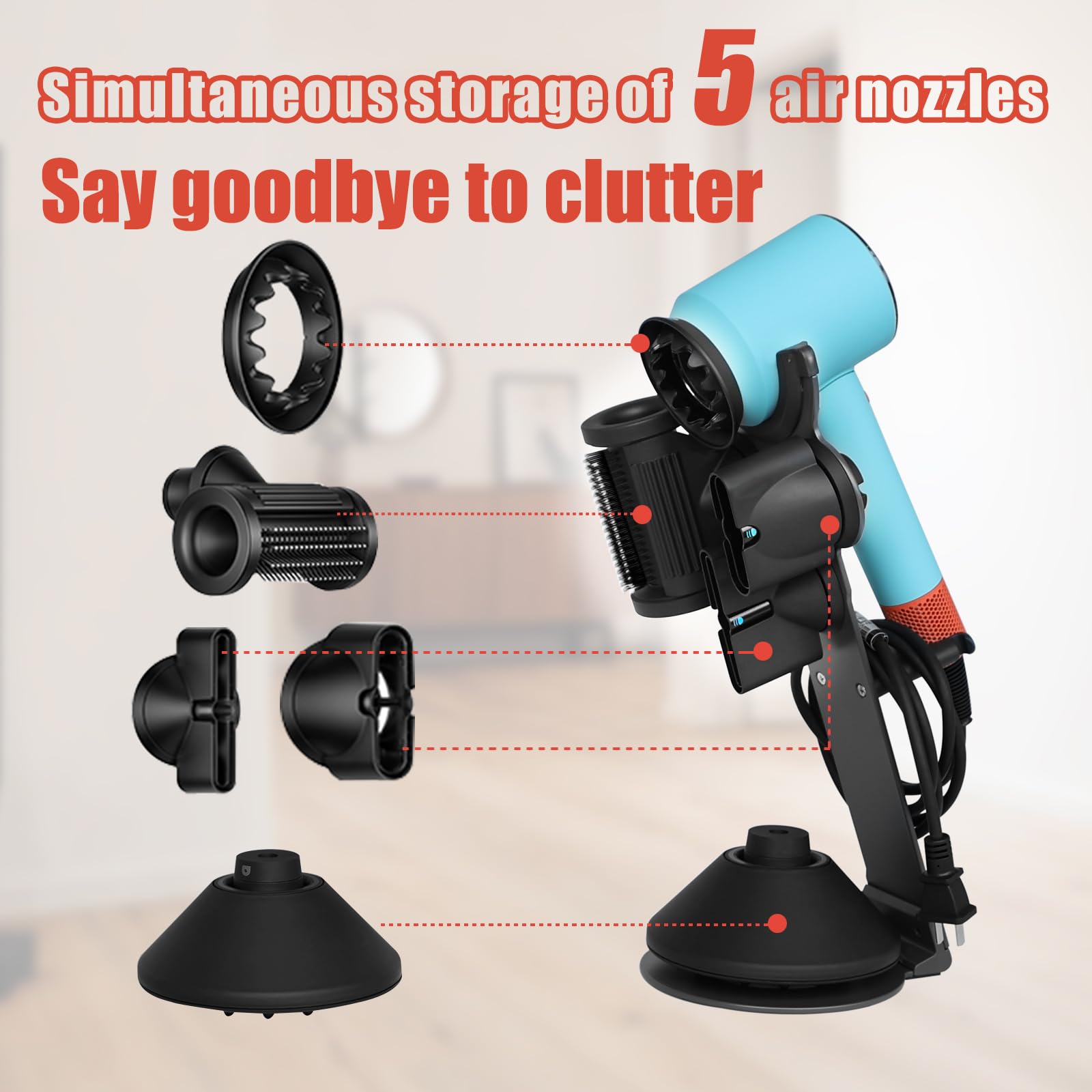 CATOOMUU Dyson Supersonic stand side angle shows sturdy base and protective soft pad.
