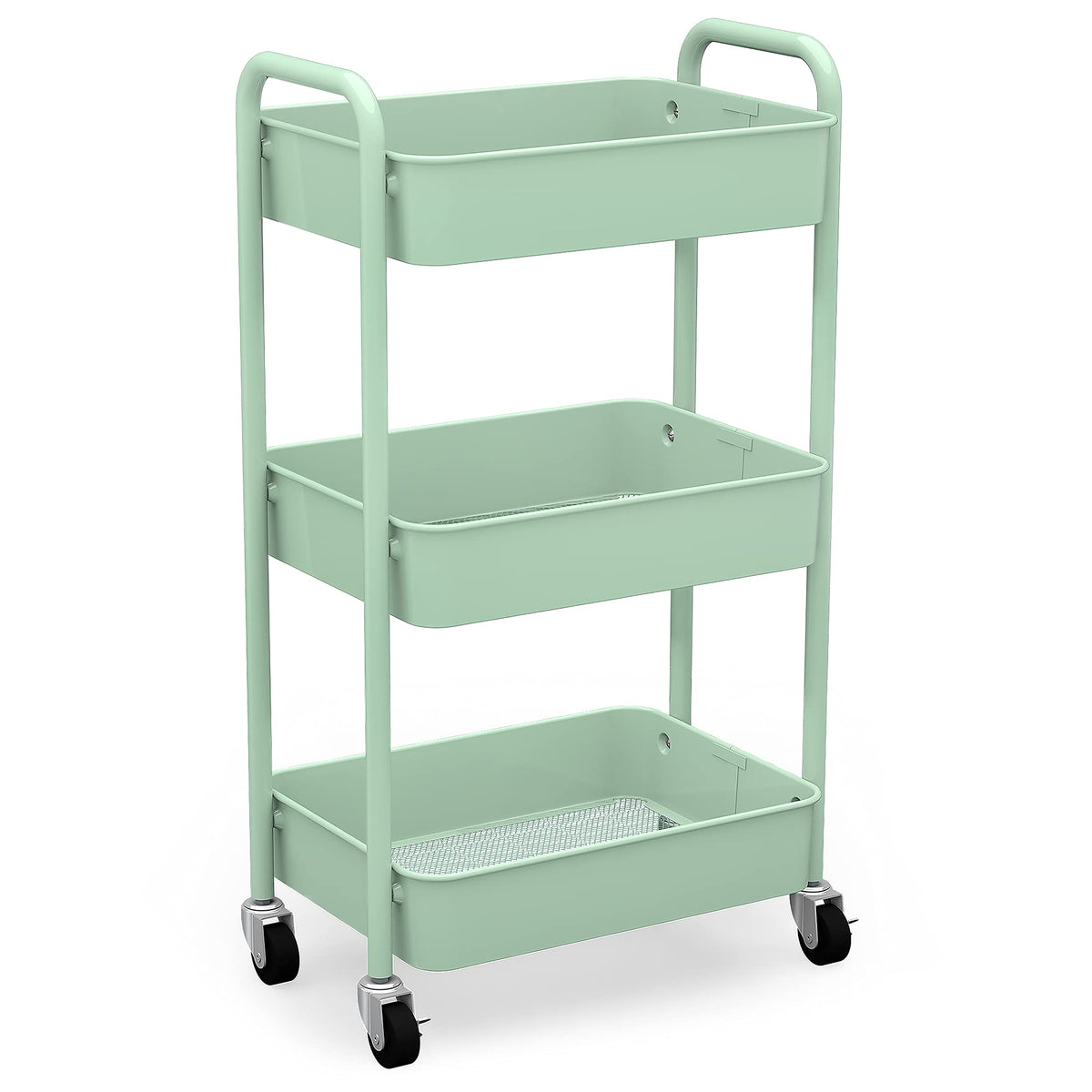 CAXXA 3-tier rolling cart in aqua-green for versatile pantry and supplies storage