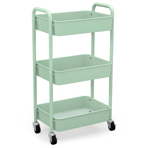 CAXXA 3-tier rolling cart in aqua-green for versatile pantry and supplies storage