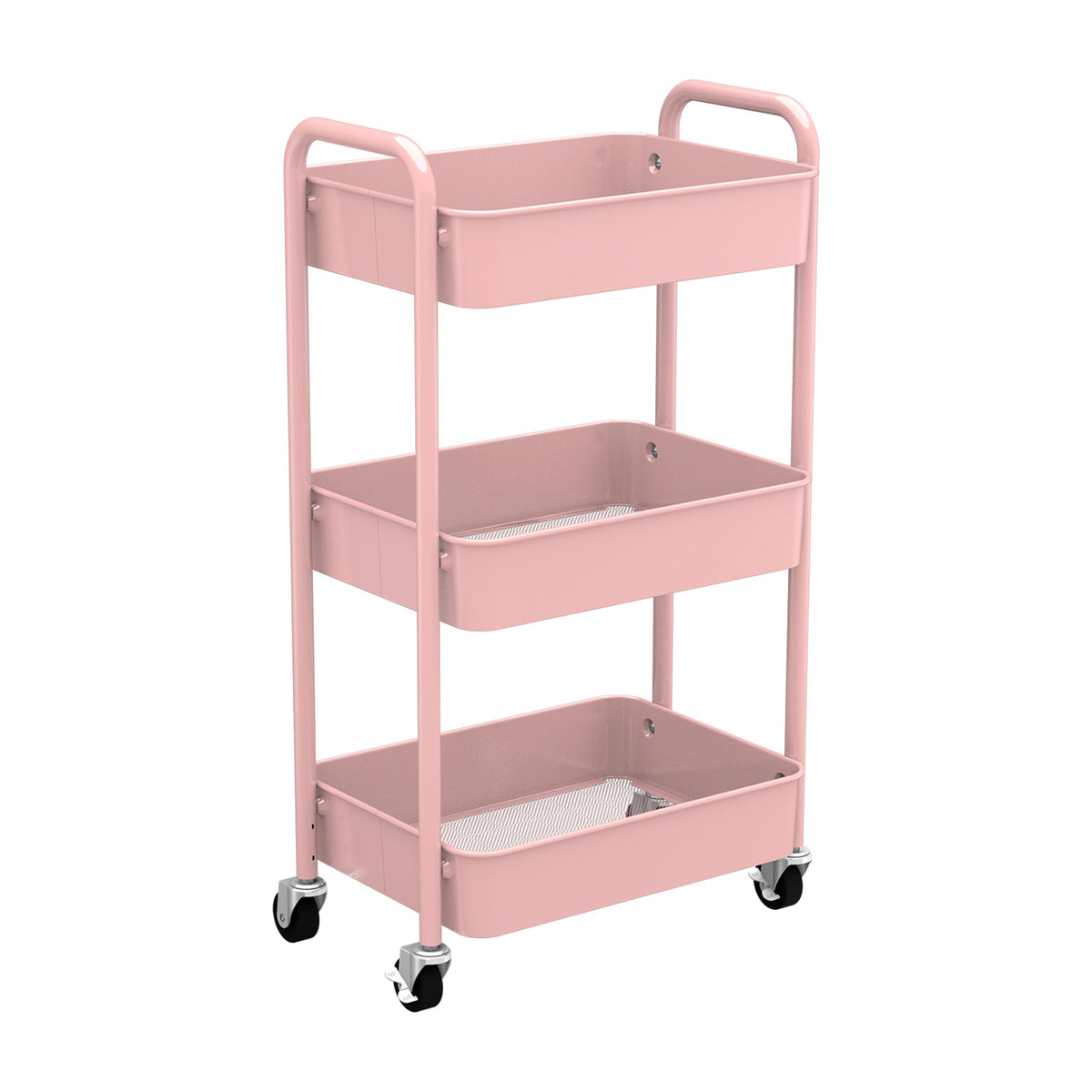CAXXA 3-tier rolling cart pink front view for versatile storage