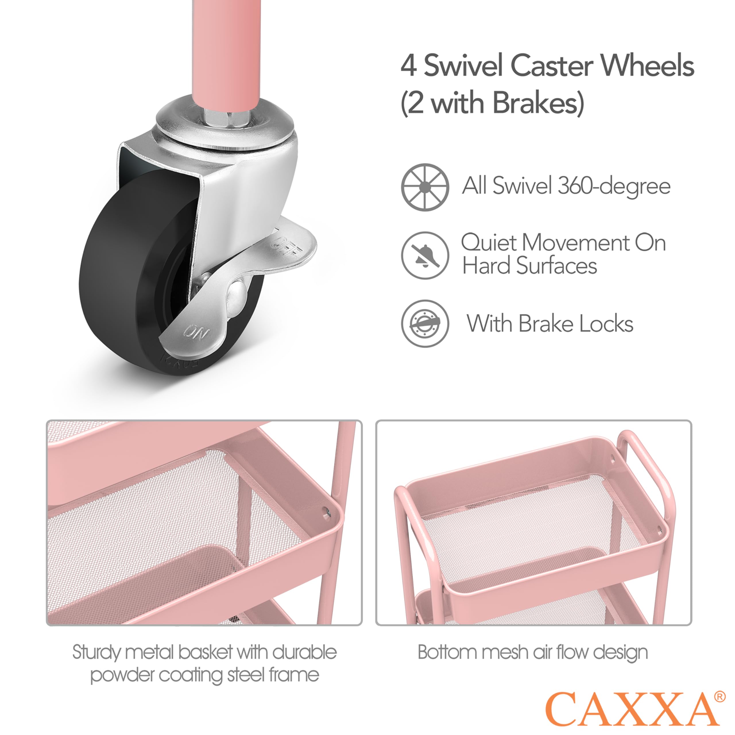 CAXXA pink cart with mesh baskets for organized craft supplies