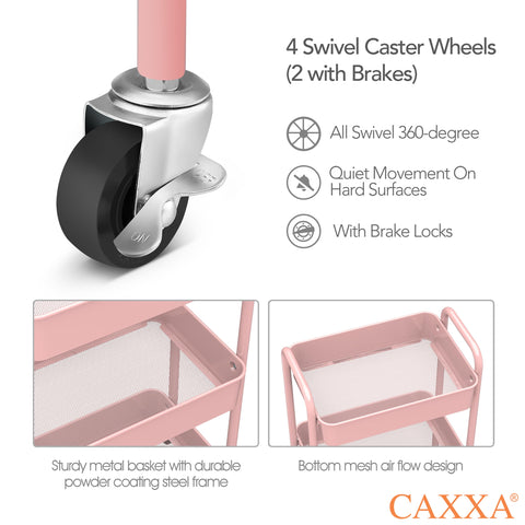 CAXXA pink cart with mesh baskets for organized craft supplies