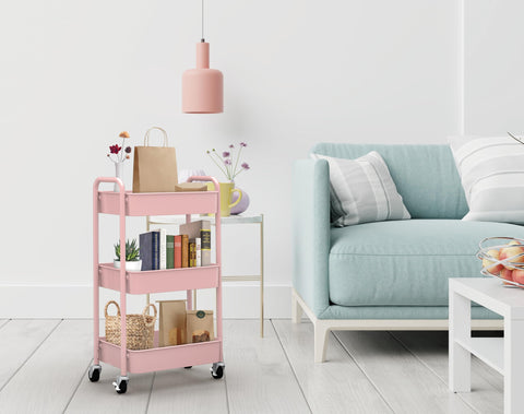 CAXXA pink rolling cart wheels in action for easy mobility