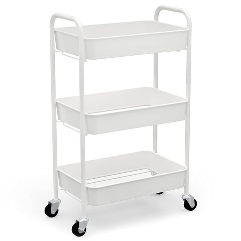 CAXXA 3-tier rolling storage cart demonstrates compact, versatile storage solution.