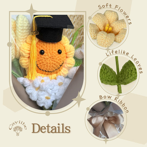 Cayiibe handmade knitted flowers with greeting card for celebrations.