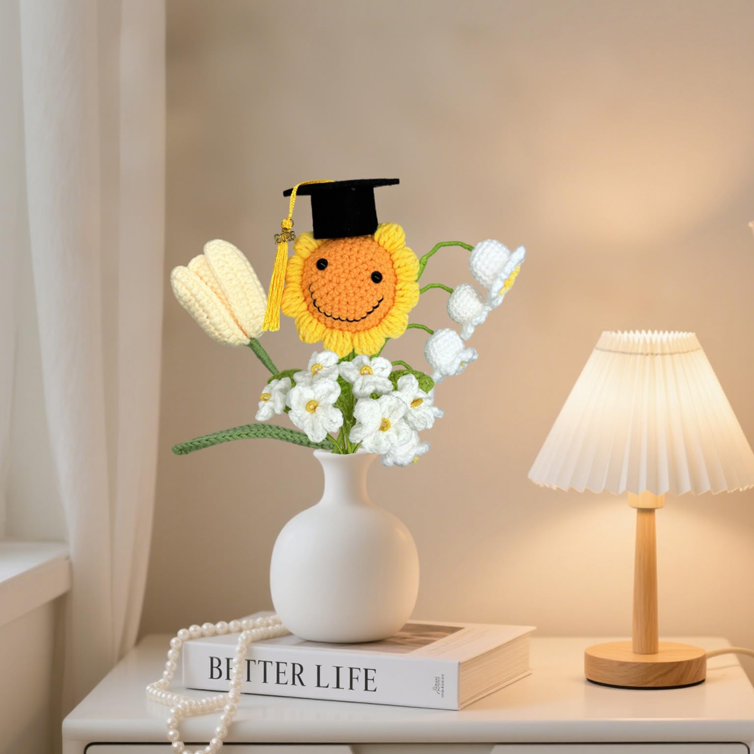 Cayiibe crochet bouquet in a living room setting for warm ambiance.