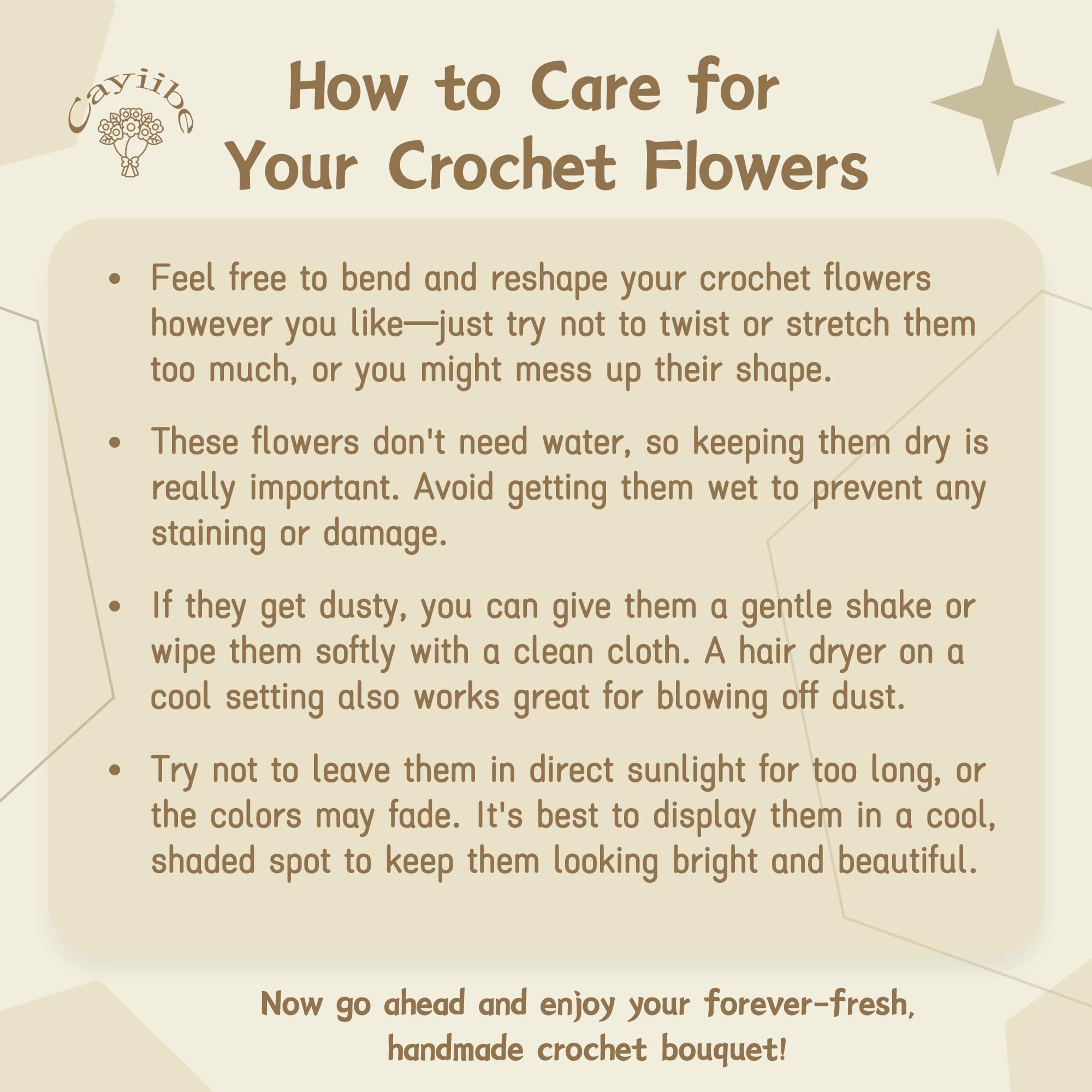 Cayiibe no-care keepsake bouquet preserves color over time.