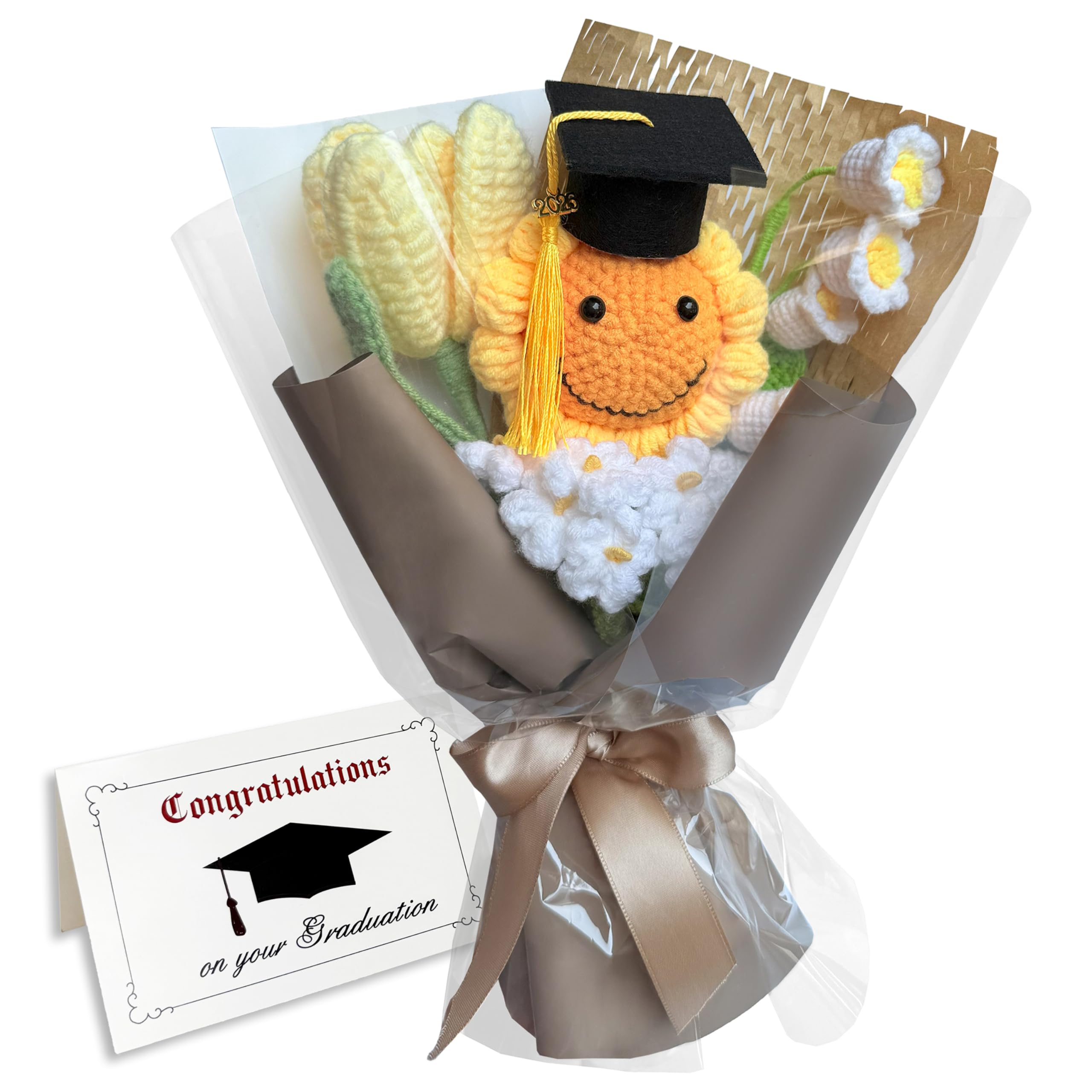 Cayiibe sunflower crochet bouquet close-up highlights vibrant home décor.
