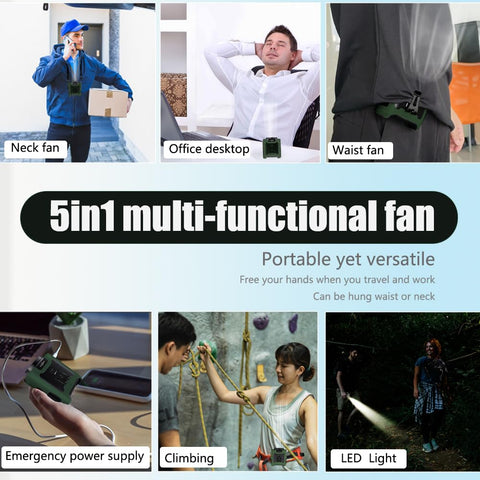 CAZOKASI fiveinone multifunction fan serves as neck or waist wearable and power bank