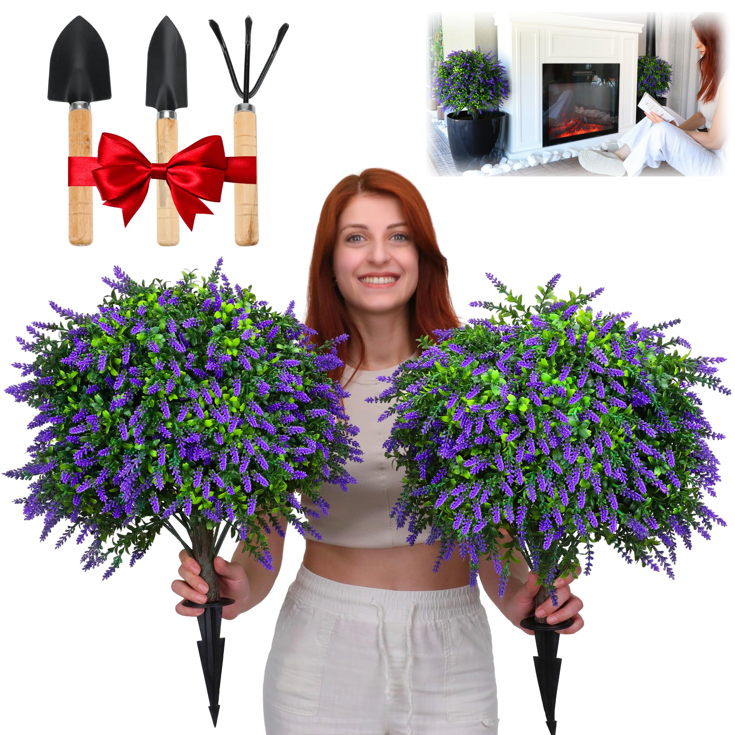 CAZZOVA artificial boxwood topiary balls with lavender for year-round curb appeal.