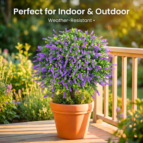 CAZZOVA lavender topiary for planters provides low-maintenance greenery.