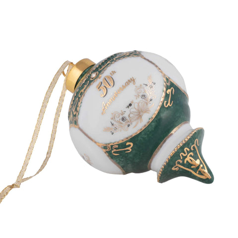 CBE Happy 50th Anniversary ornament on stand ideal for year-round display.