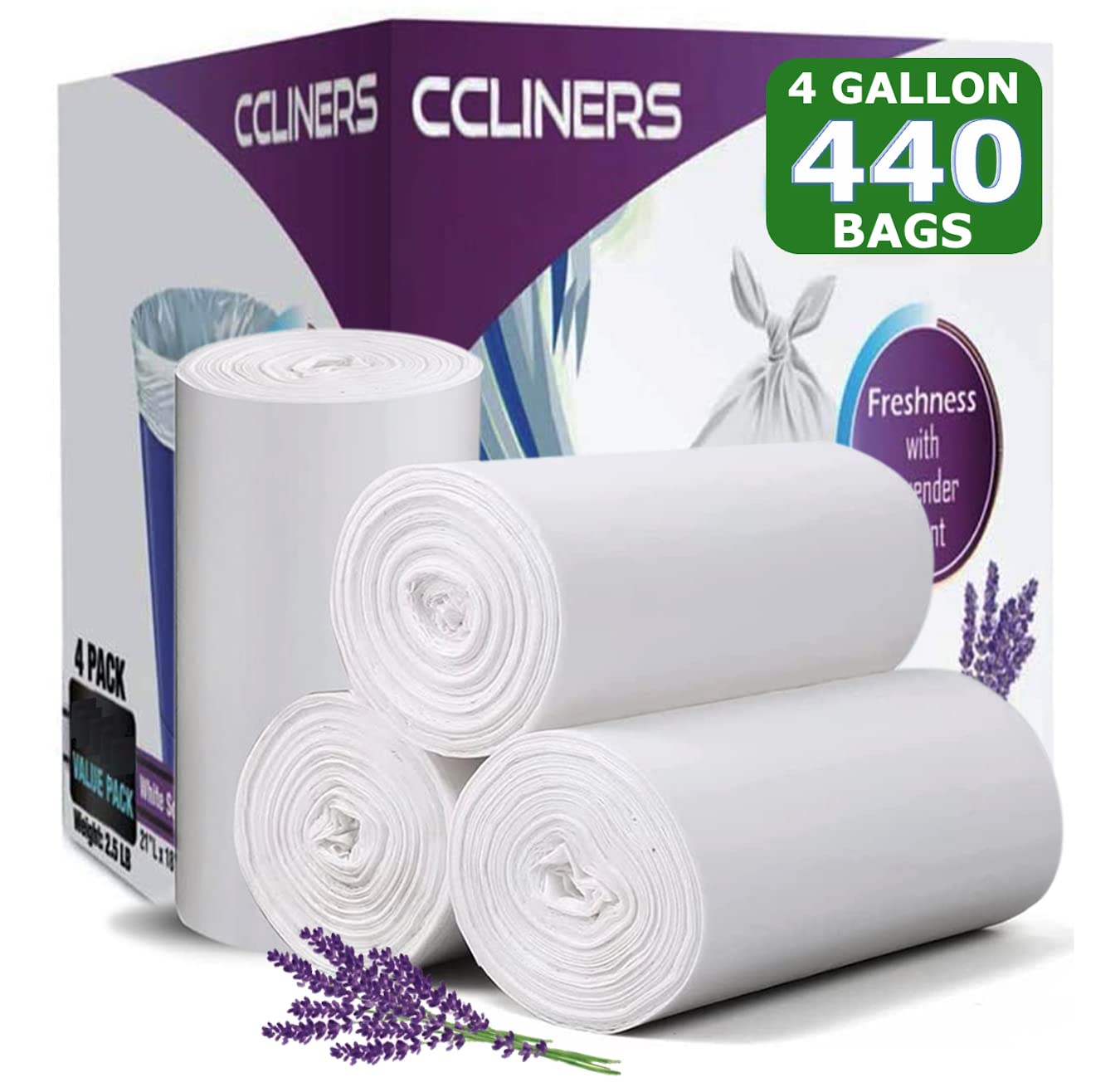CCLINERS 4-gallon lavender trash bag front view for bathroom freshness