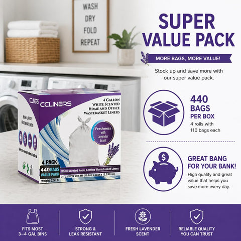 CCLINERS lavender bag roll demonstrates bulk practicality for busy homes