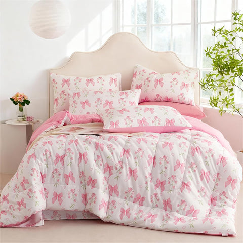 CCoutueChen pink bow comforter queen adds cozy warmth for bedtime