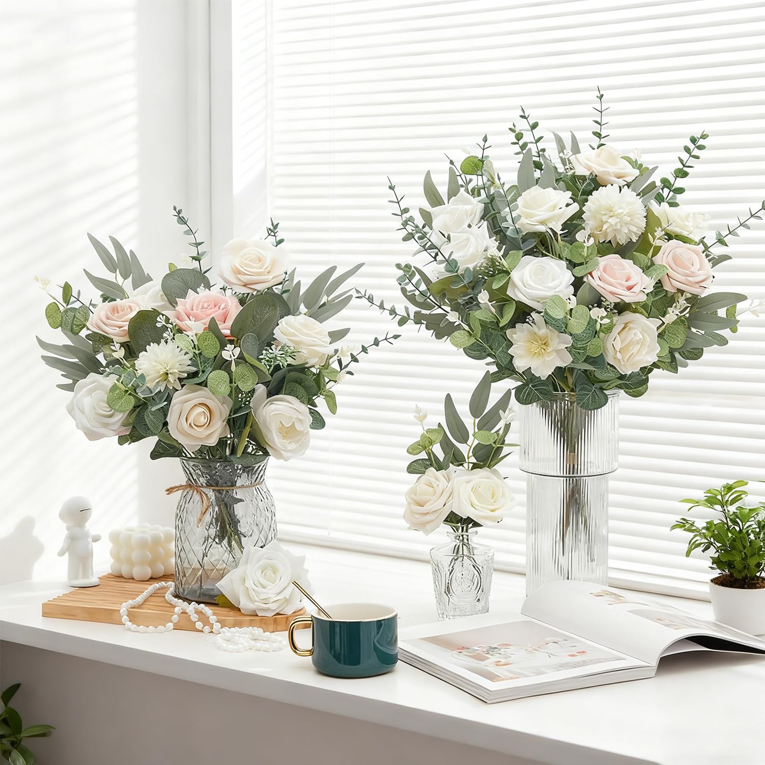 CCPanda artificial eucalyptus leaves white-fruit stems brighten home decor in vases