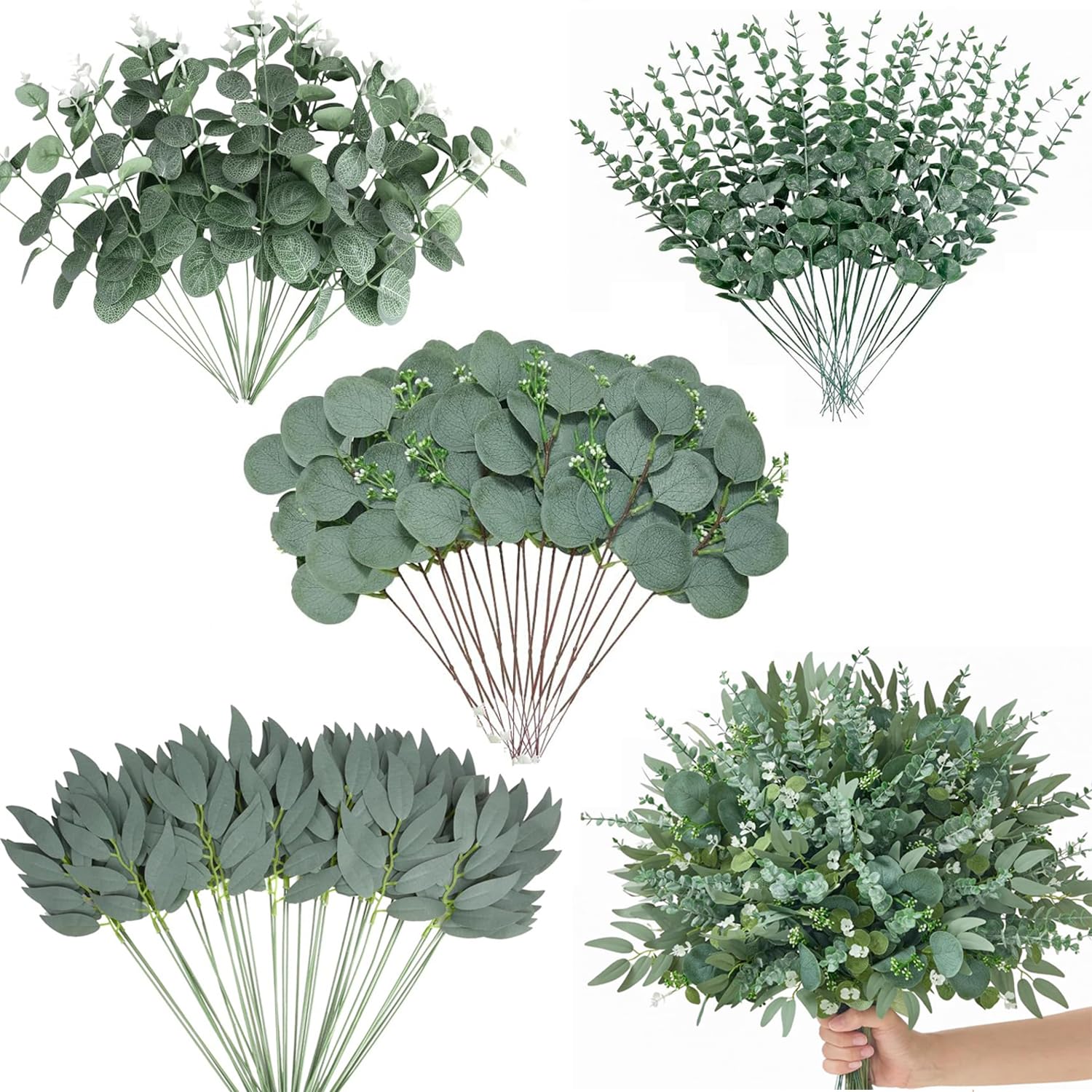 CCPanda artificial eucalyptus silver-dollar leaves on stems for long-lasting centerpieces