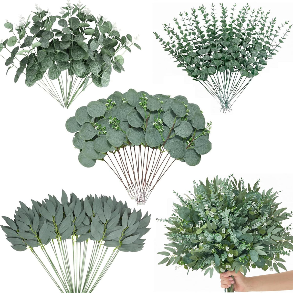 CCPanda artificial eucalyptus silver-dollar leaves on stems for long-lasting centerpieces