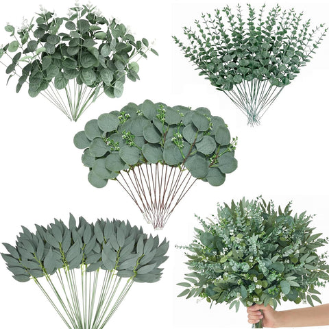 CCPanda artificial eucalyptus silver-dollar leaves on stems for long-lasting centerpieces