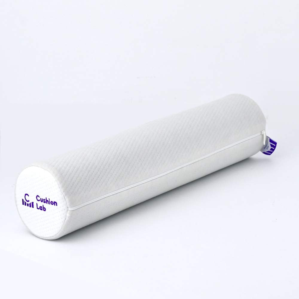 C CUSHION LAB Roll Pillow neck relief demonstrates gentle support for relaxed neck posture.