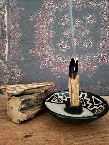 CDE Creations ceremonial Palo Santo smoke creates calm mood during yoga or mindfulness.