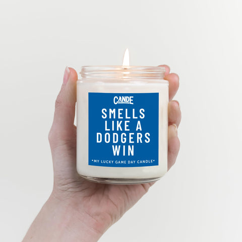 CE CRAFT Dodgers Win Candle jar label visible, premium display and gifting