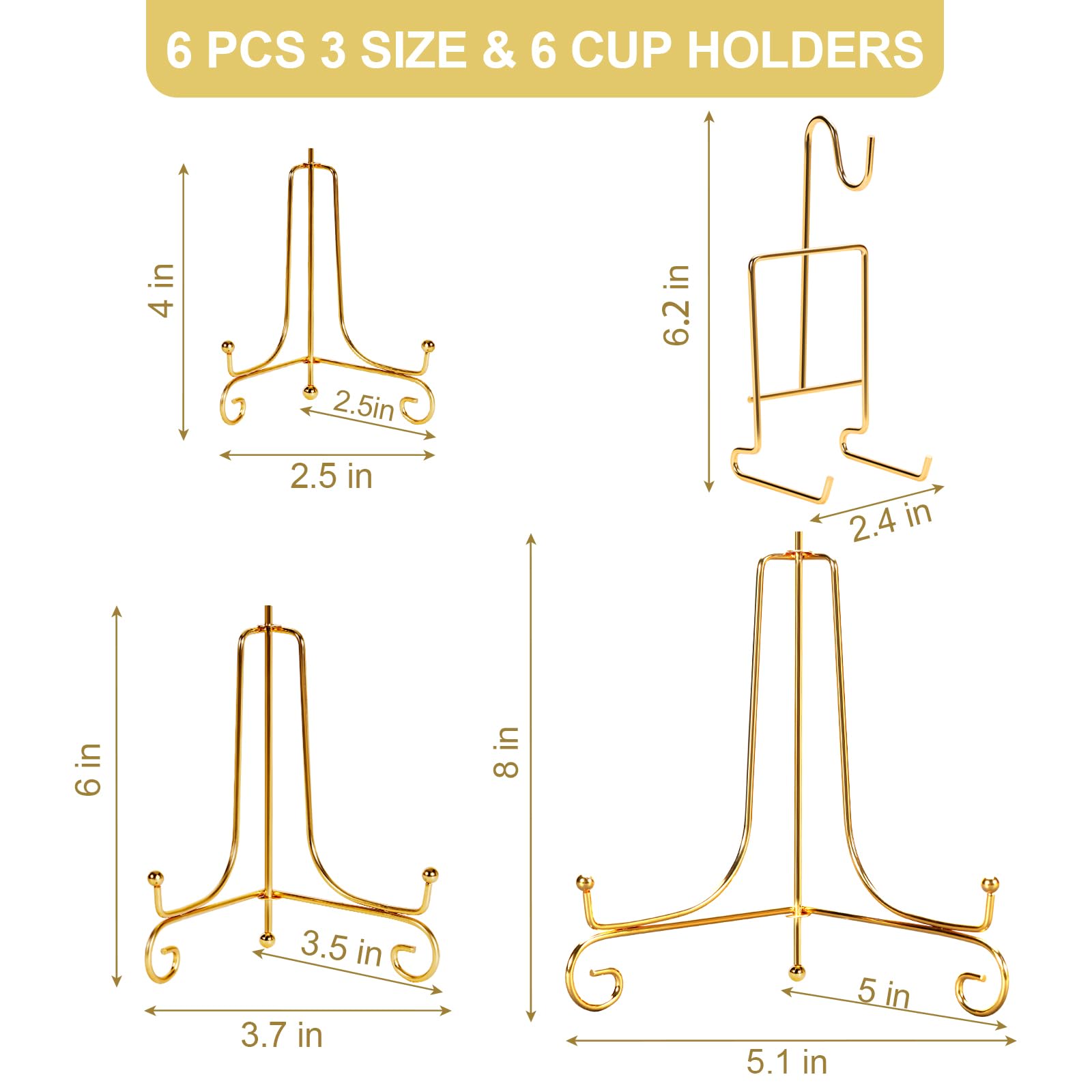 Cecnamt gold plate stand 6 inch ideal for mid-sized plates or art pieces