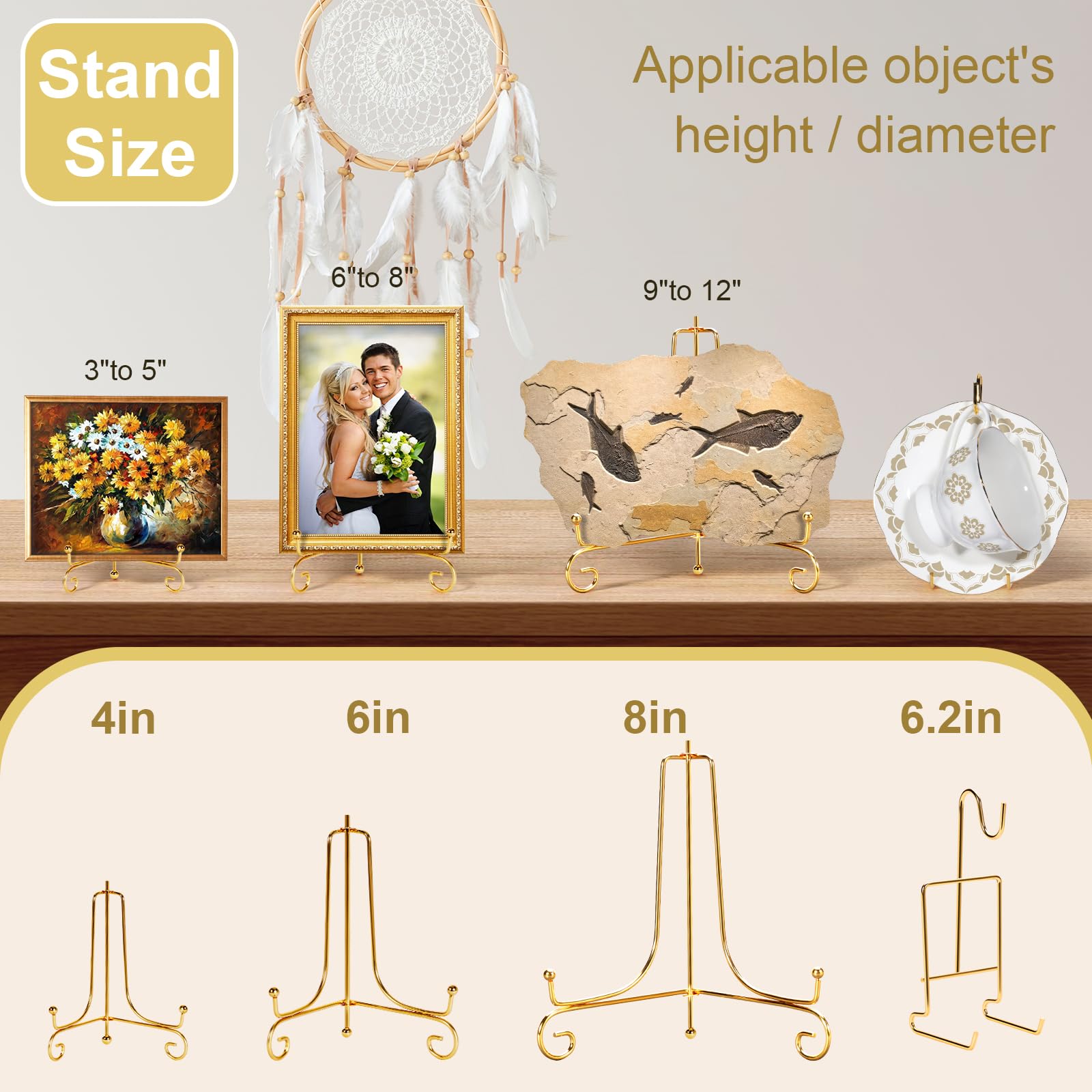 Cecnamt gold plate stand 8 inch supports larger plates and framed items