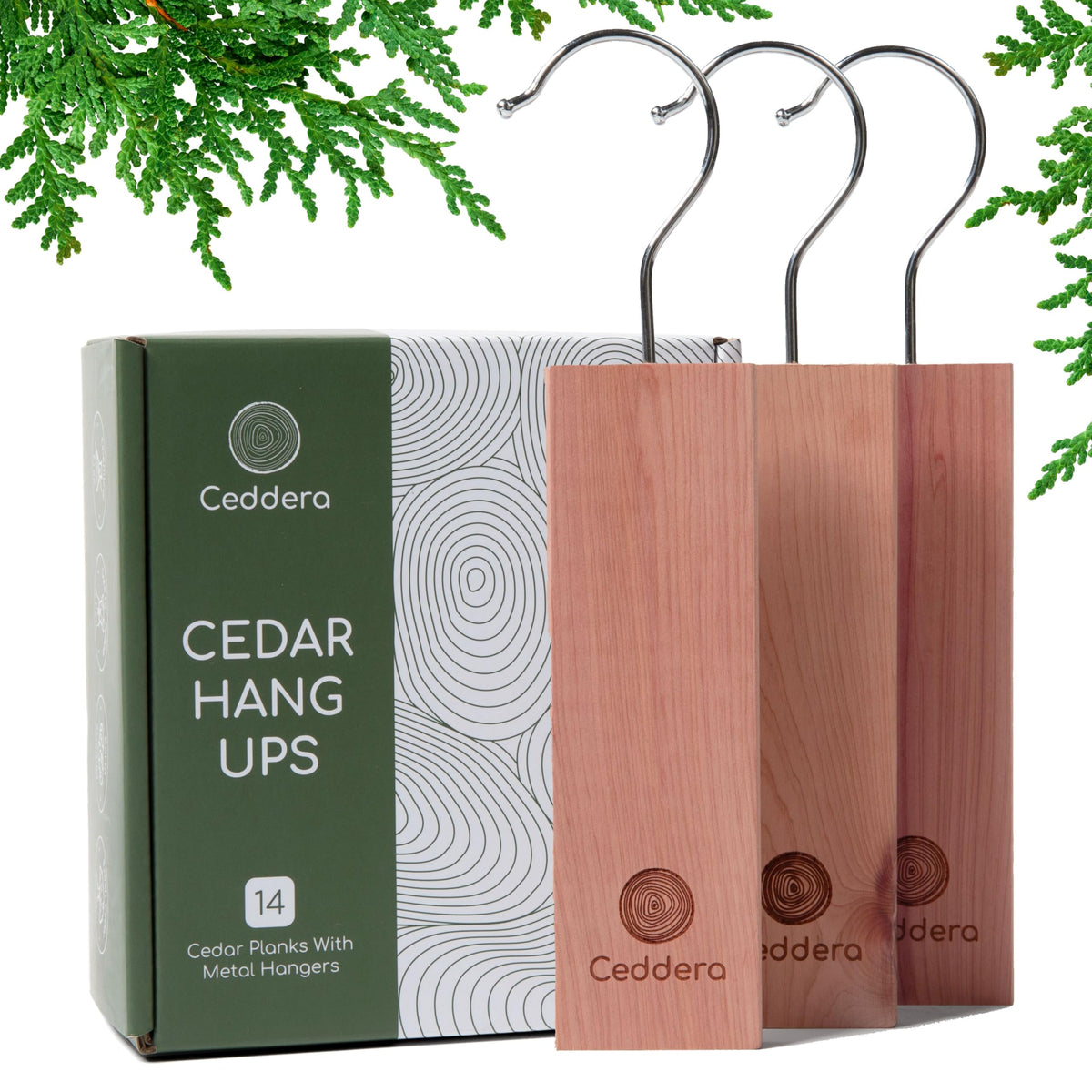 Ceddera cedar hang ups 14-pack on white background for natural closet protection