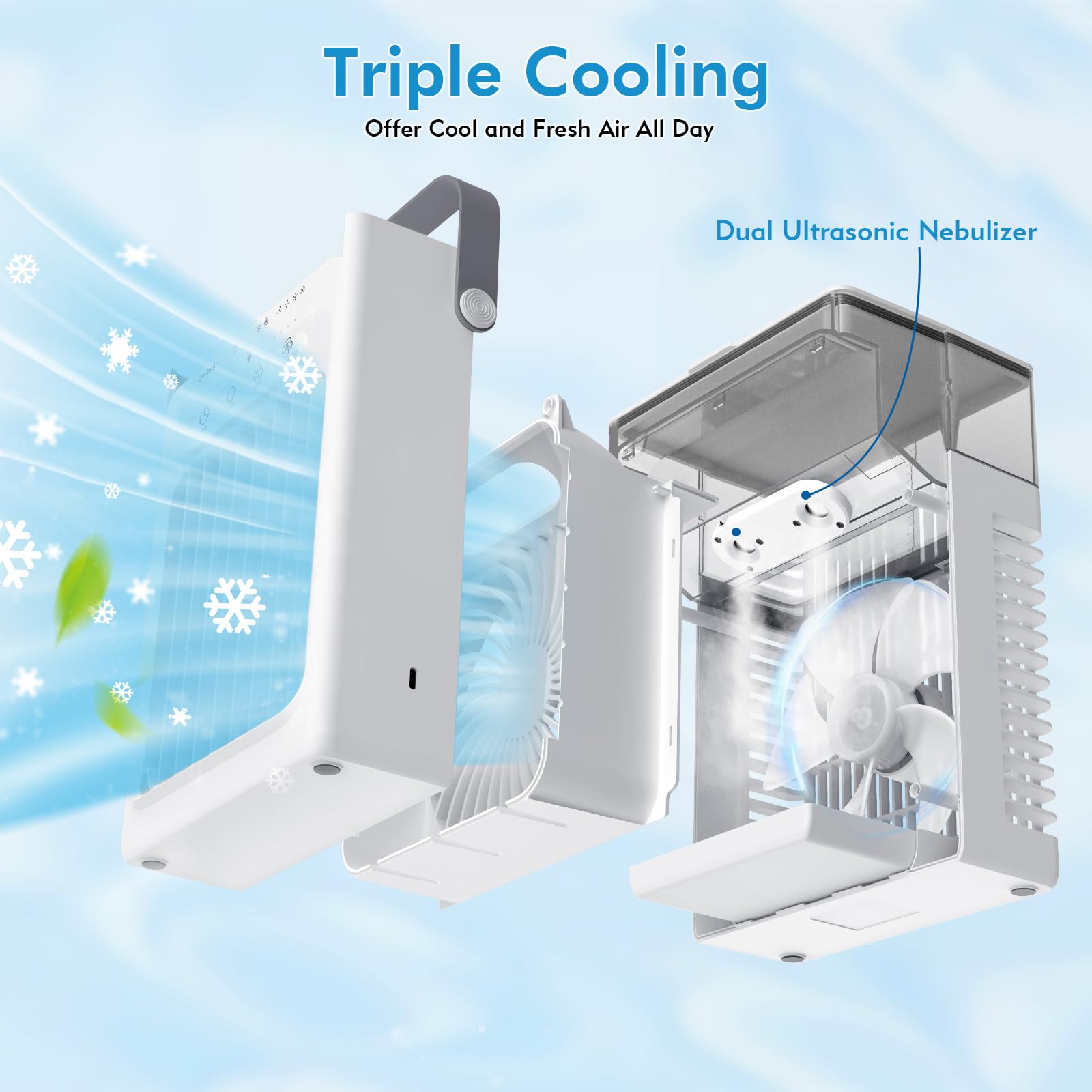 cedeil 3-in-1 mini air conditioner with mist mode cools the air in a small room