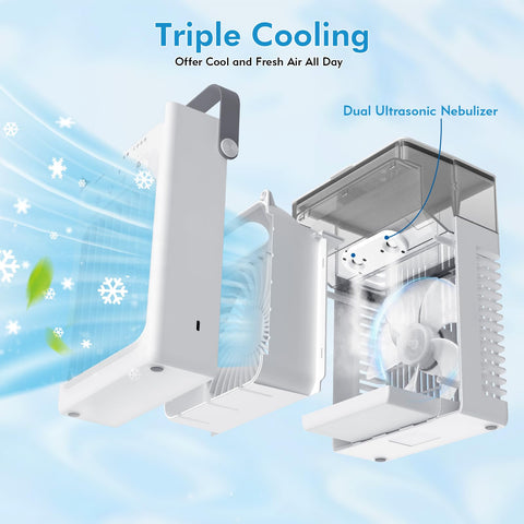 cedeil 3-in-1 mini air conditioner with mist mode cools the air in a small room