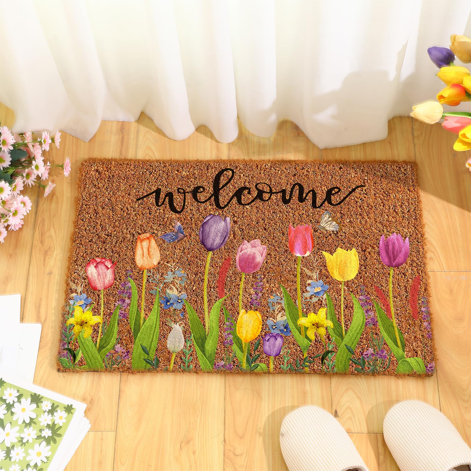 Ceenna coconut-coir door mat with non-slip backing enhances entry safety.
