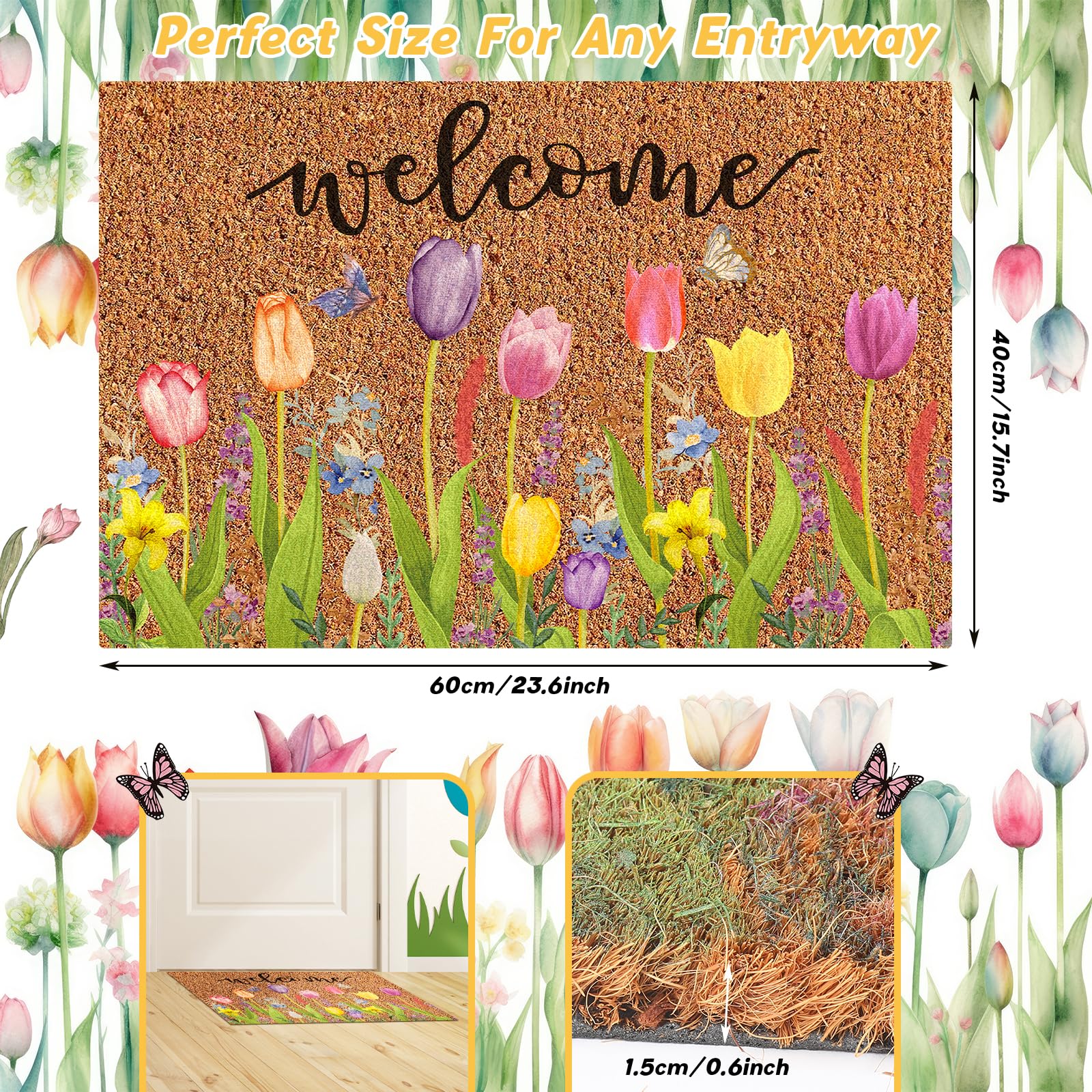 Ceenna spring floral design door mat for outdoor or indoor use.