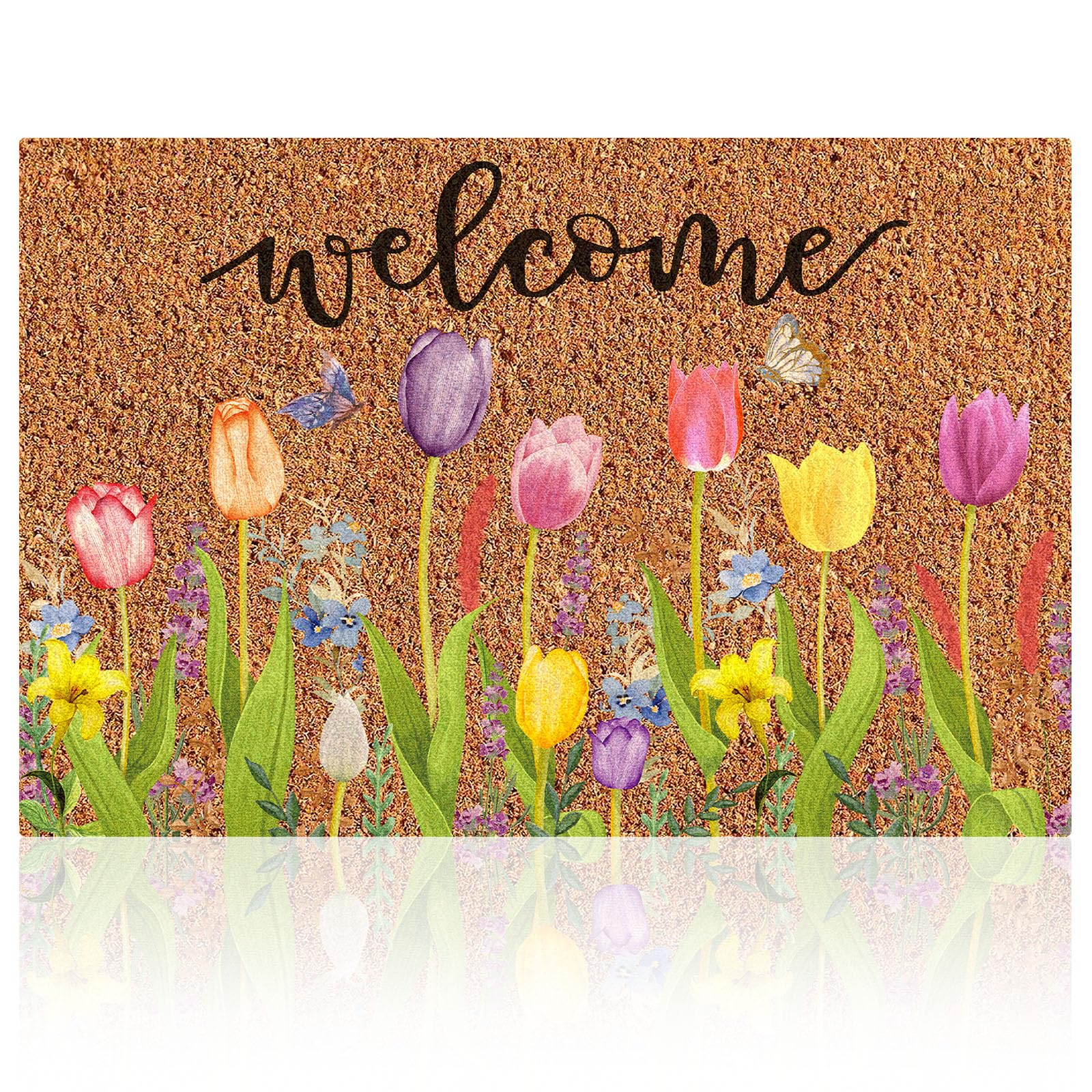 Ceenna spring welcome doormat with flowers and butterflies, adds curb appeal.