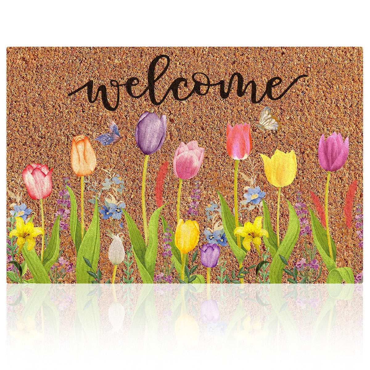 Ceenna spring welcome doormat with flowers and butterflies, adds curb appeal.