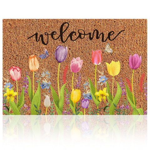 Ceenna spring welcome doormat with flowers and butterflies, adds curb appeal.