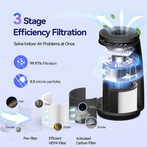 Cegsin AP005C 3-in-1 HEPA filter removes odors pollen and dander