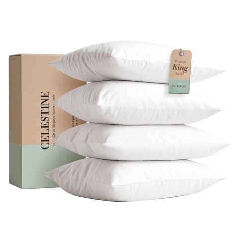 Celestine king-size four-pack pillows on bed for plush comfort