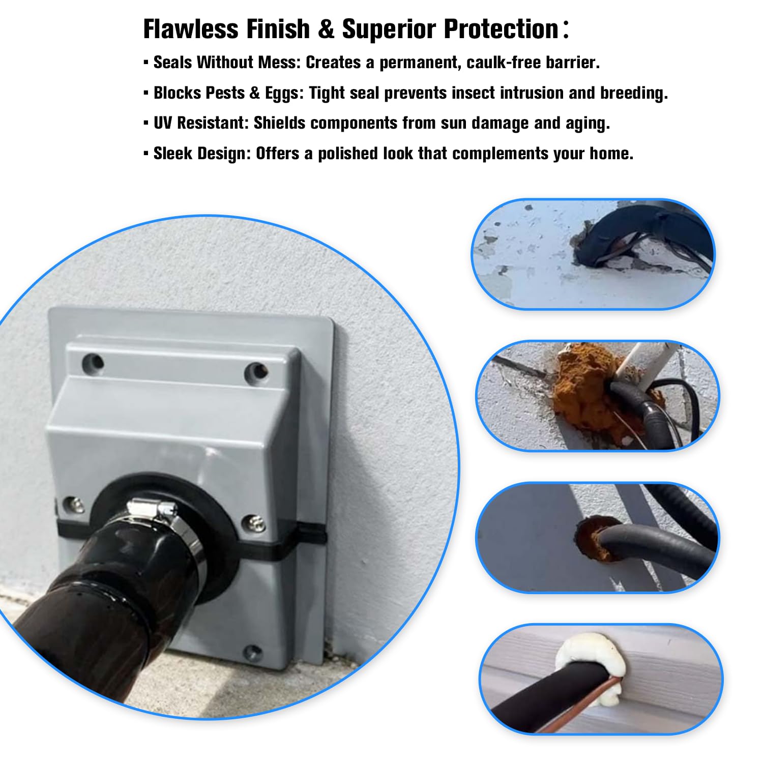 Exterior-friendly Celinfto cover shields penetrations from sun and wind.