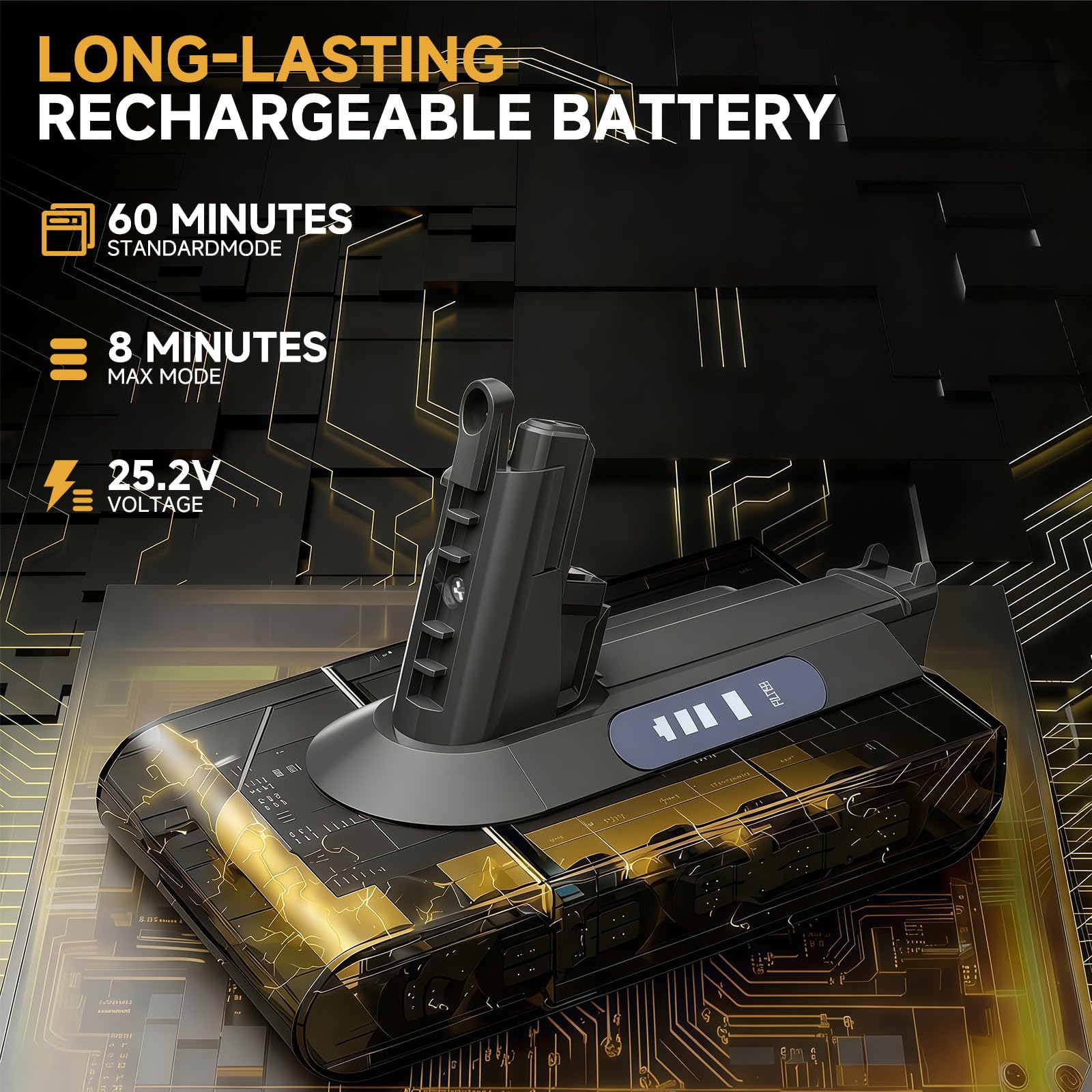 CELLPOW 8000mAh V10 battery for longer cleaning sessions.