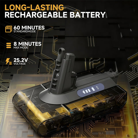 CELLPOW 8000mAh V10 battery for longer cleaning sessions.