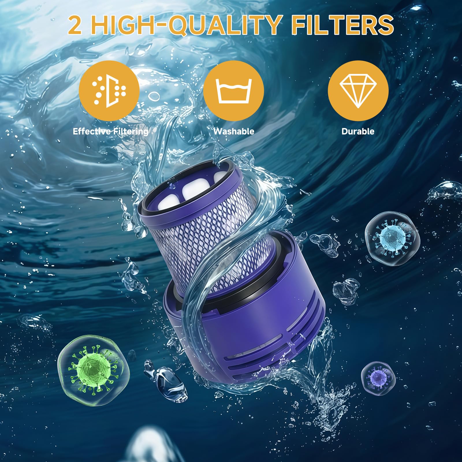 CELLPOW V10 battery kit includes dust cover, screws, and post-filters.