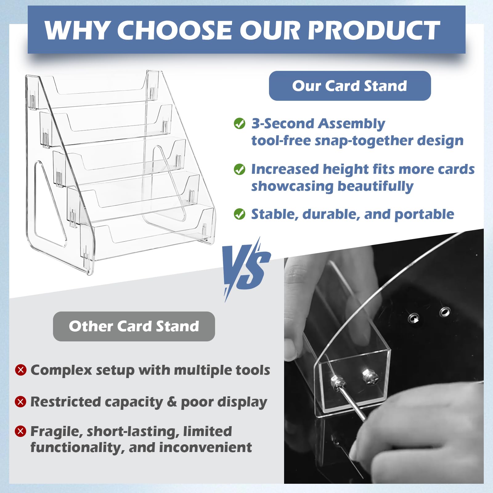 CELSOL clear acrylic display, side-angle view, showcases products clearly.