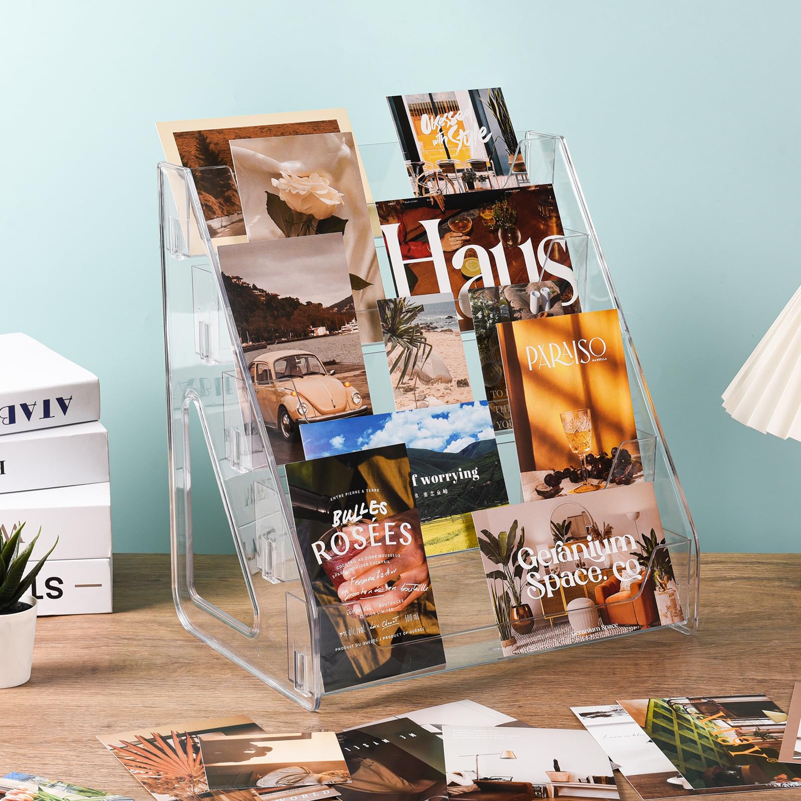CELSOL stickers and brochures display stand, organized presentation.