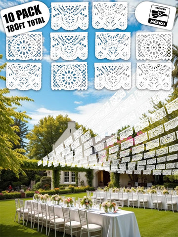 Cempasuchil white papel picado banner flag ready for elegant indoor wedding decor
