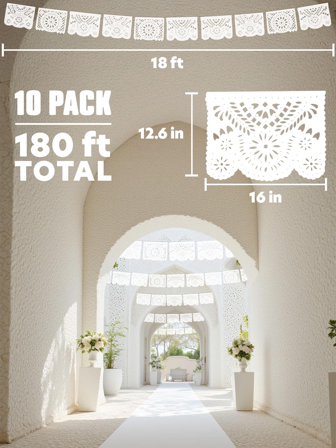 White papel picado banner flag ideal for weddings and baptisms